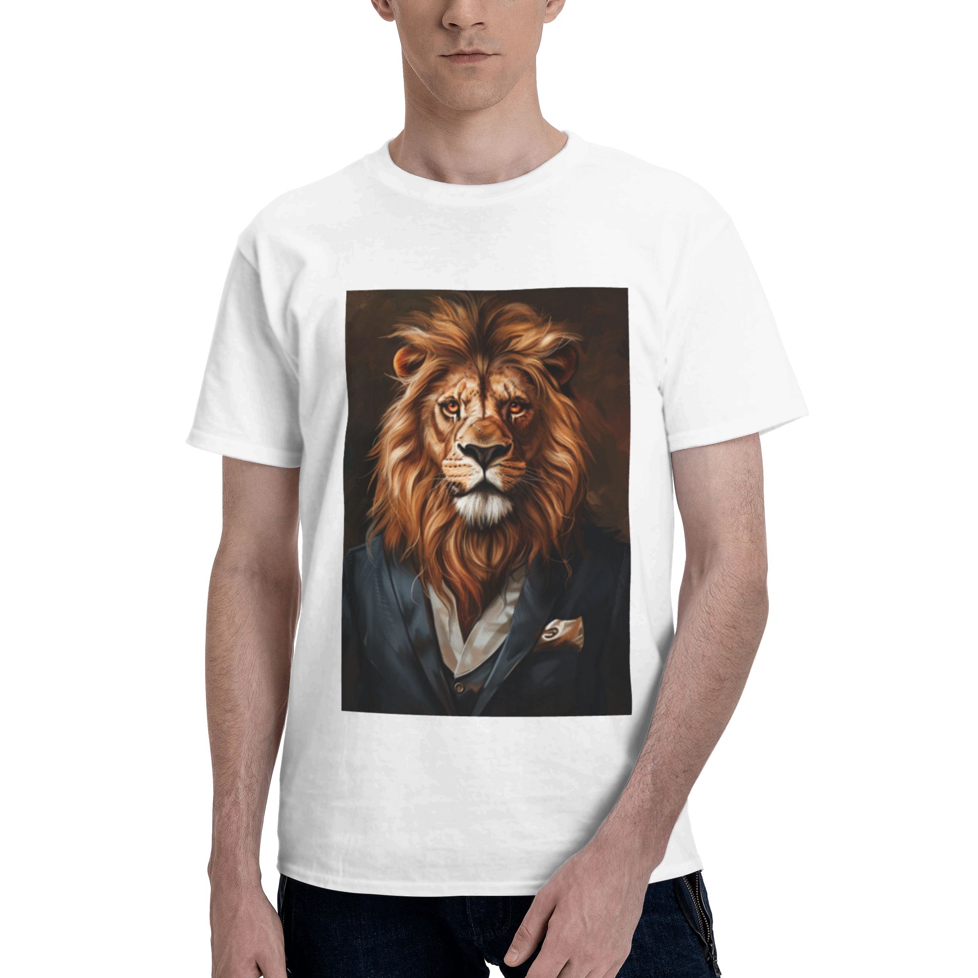 lion-gentleman-portrait-printed-cotton-short-sleeve-t-shirt-white