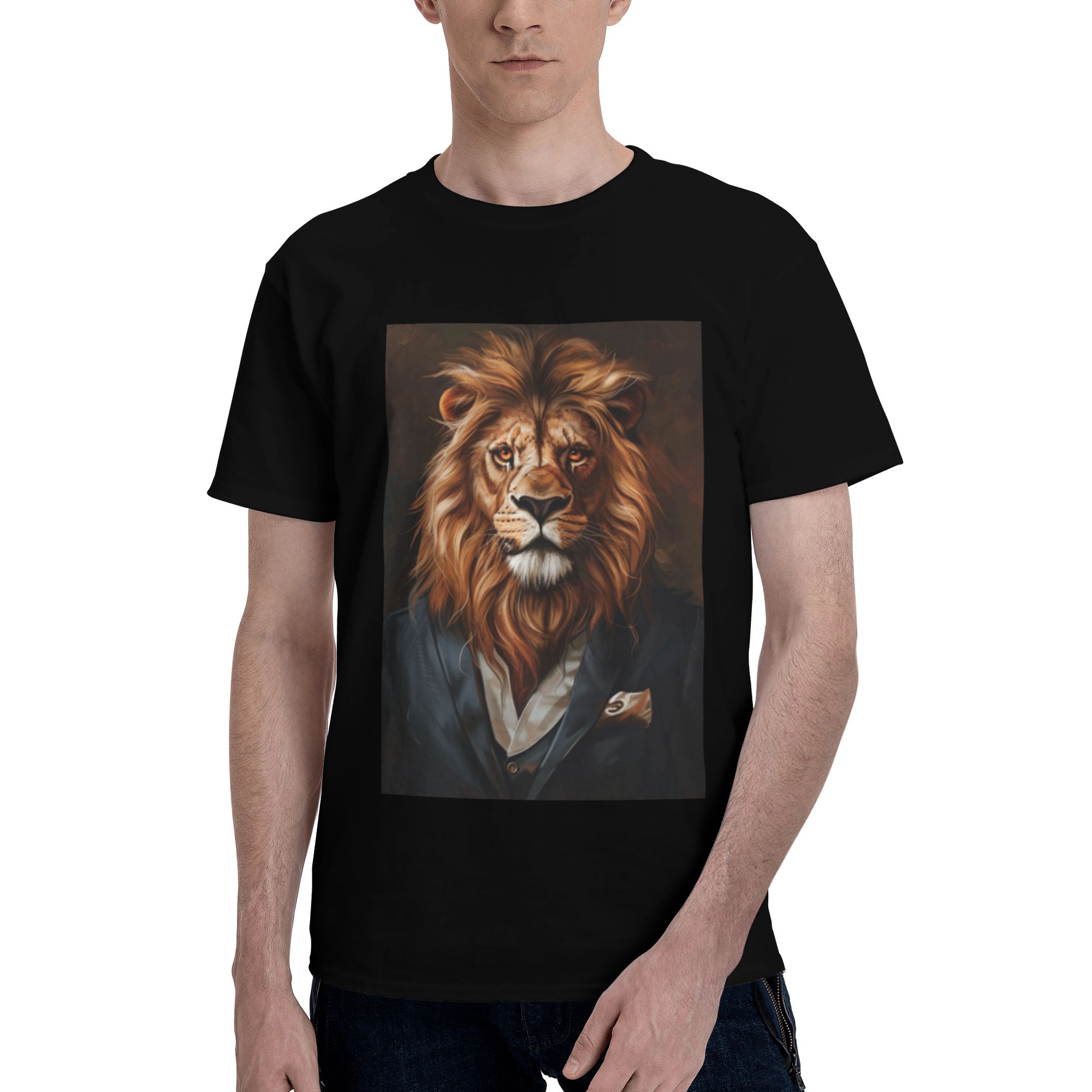 lion-gentleman-portrait-printed-cotton-short-sleeve-t-shirt-black